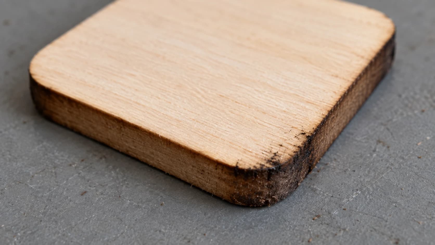 Braune Kante des Durchgangsschnitts und saubere helle Vorderseite des Lindenholz-Ausschnitts